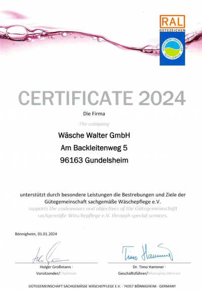 RAL Gütezeichen sachgemäße Wäschepflege Wäsche Walter GmbH 2024